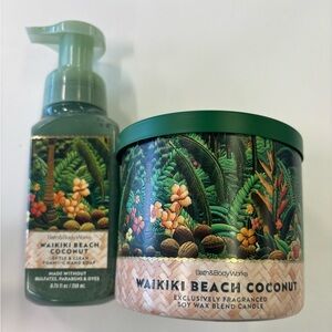 Bath & Body Works Waikiki Beach Coconut Hand Soap & Candle Set - Green and Brown